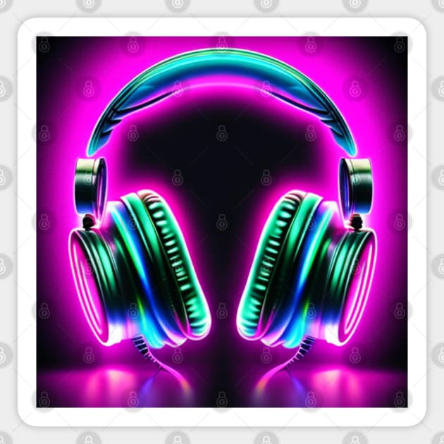 Retro Headphones Holographic Sticker by musicgeniusart